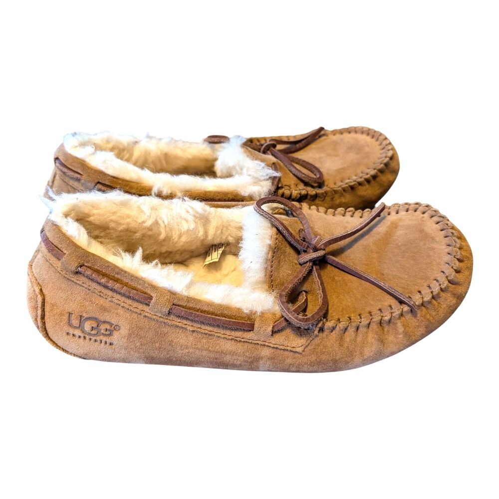 UGG Australia Womens Chestnut Brown Moccasin Slipper Shoes SIZE 7 EUC